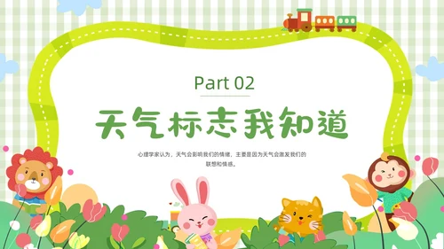 绿色卡通边框插画动植物大班心情预报教育课件动态PPT