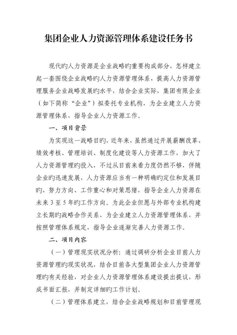 集团公司人力资源管理体系建设任务书.docx