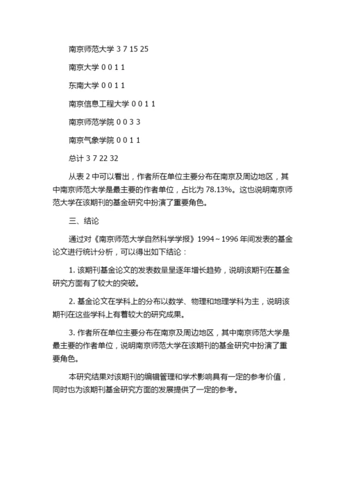 《南京师大学报(自然科学版)》1994～1996年刊登基金论文数统计分析.docx