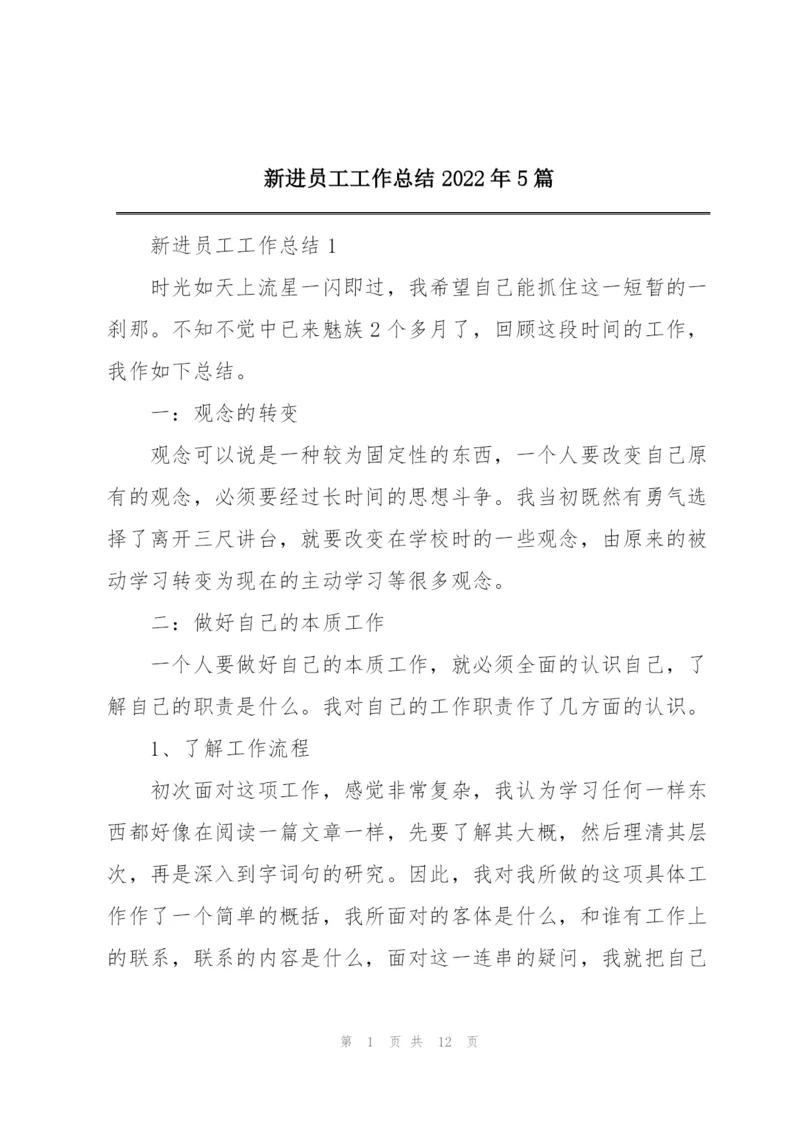 新进员工工作总结2022年5篇.docx