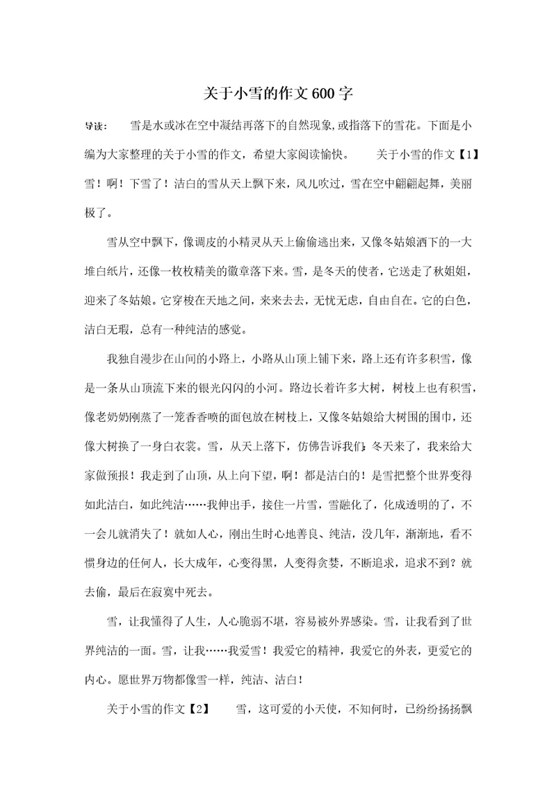 关于小雪的作文600字