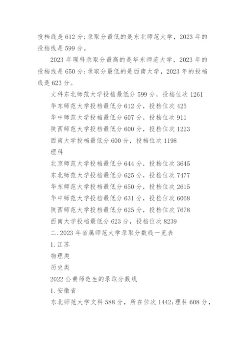 2023部属师范大学录取分数线一览表(公费师范生分数线).docx