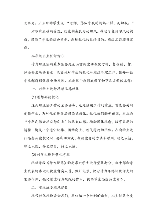有关二年级班主任评价