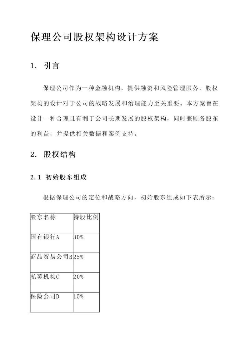 保理公司股权架构设计方案