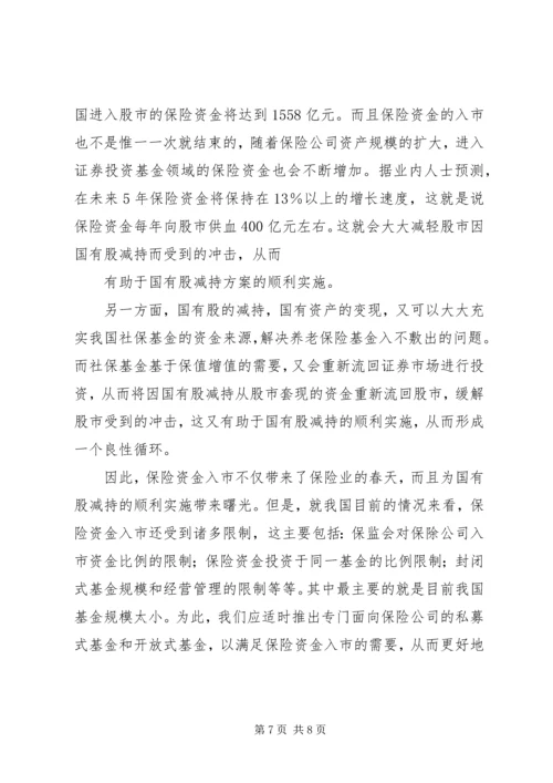 保险资金入市与国有股减持.docx