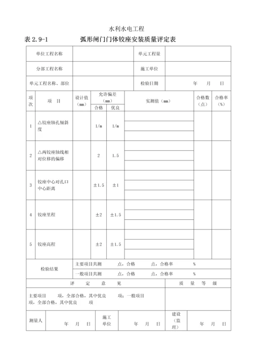 弧形闸门门体安装单元工程质量评定表-yg.docx