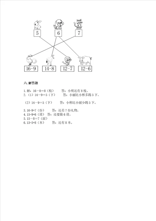 冀教版一年级上册数学第九单元20以内的减法测试卷精品夺分金卷