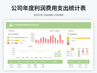 公司年度利润费用支出统计表