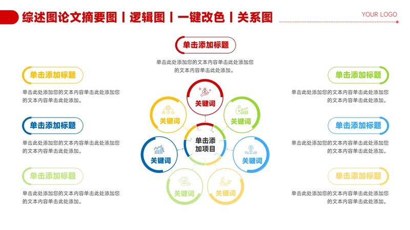 红色简约风7项总分关系图PPT