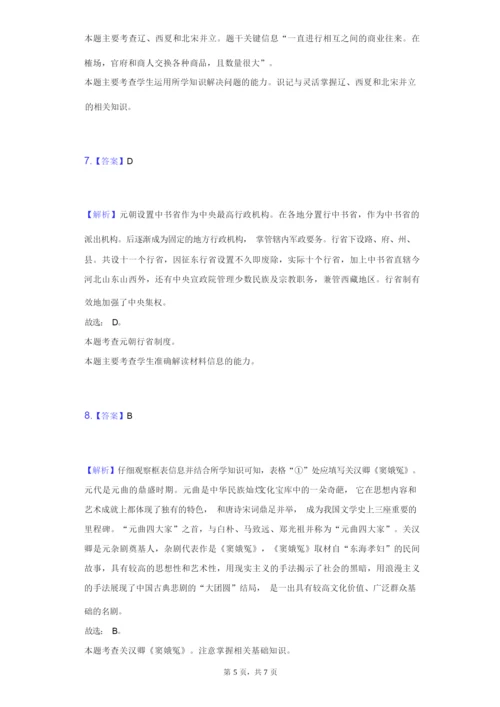 2020-2021学年广东省深圳市光明区七年级(下)期末历史试卷(附答案详解).docx