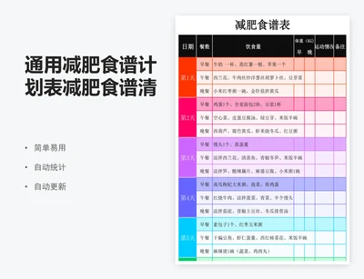 通用减肥食谱计划表减肥食谱清单excel表格