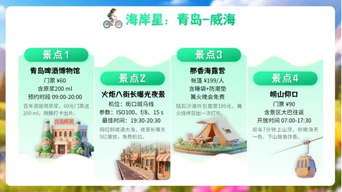 浅绿色3D风格8月旅游攻略