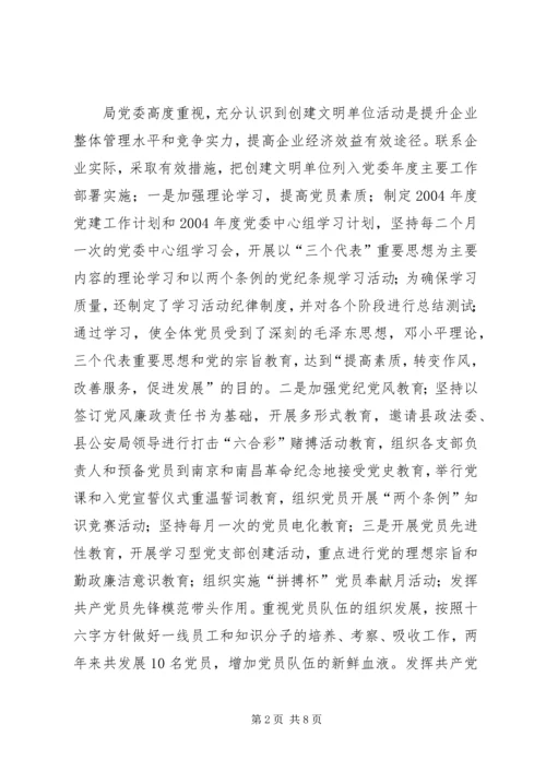 县电信局开展文明单位创建活动情况汇报.docx