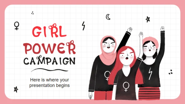 女孩力量卡通人物通用PPT模板