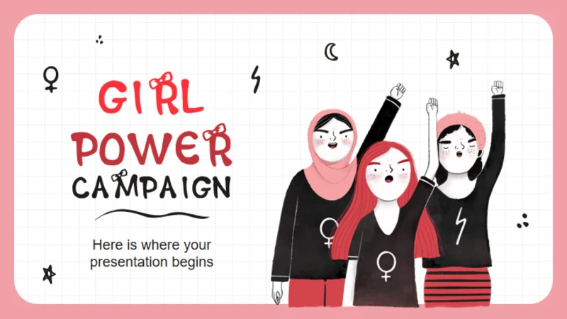 女孩力量卡通人物通用PPT模板