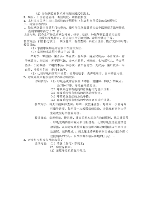 中医学专业毕业实习大纲