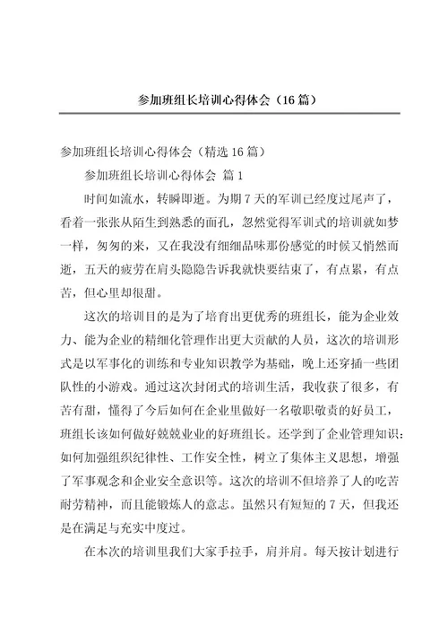 参加班组长培训心得体会（16篇）