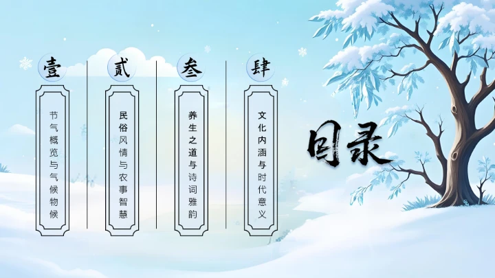 蓝色插画风大雪节气介绍PPT模板