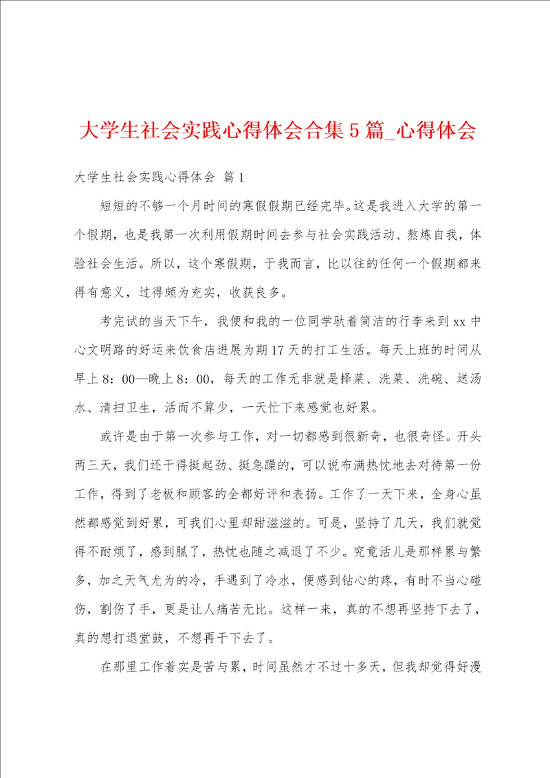 大学生社会实践心得体会合集5篇