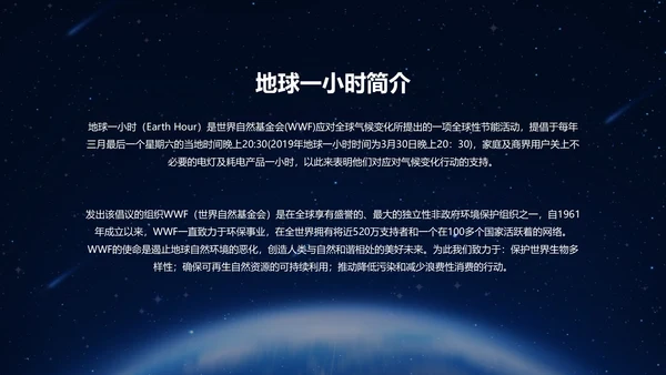 黑色地球一小时宣传PPT模板