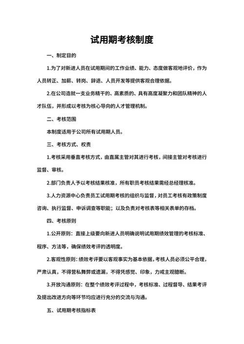 公司员工试用期考核制度word模板