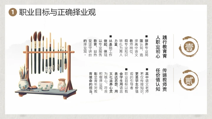 棕色水墨风汉语言文学专业大学生职业生涯规划发展展示PPT模版