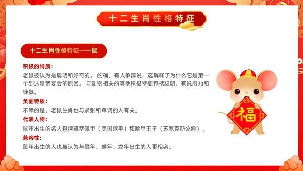 红色古风十二生肖介绍PPT模板龙年新年