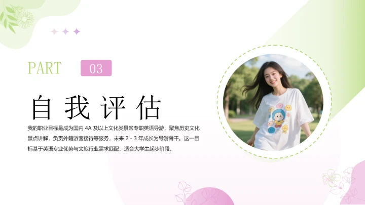 英语专业英语导游大学生职业生涯发展展示PPT模版