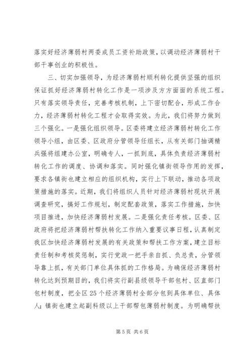 在全市实施百个经济薄弱村转化帮扶工程动员大会上的发言 (4).docx