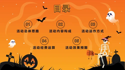 橙色卡通狂欢万圣节活动方案PPT模板