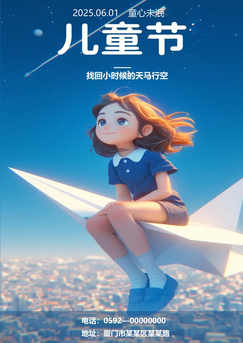 极简卡通女孩六一节日海报