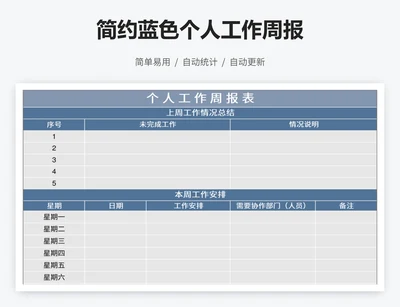 简约蓝色个人工作周报