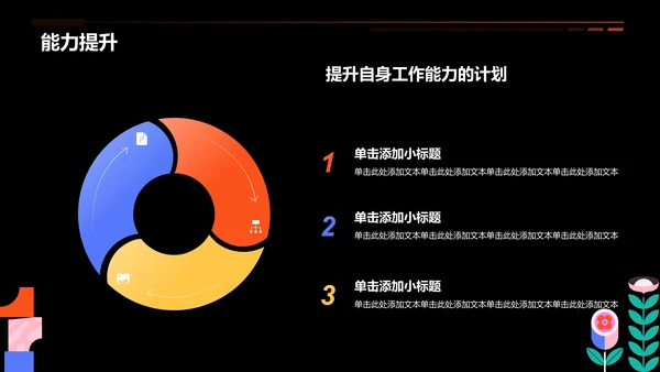 黑色插画风个人转正答辩PPT模板