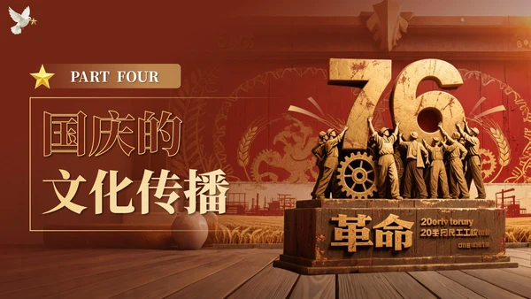 黄红色复古党政风国庆PPT模板