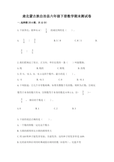 肃北蒙古族自治县六年级下册数学期末测试卷完整答案.docx