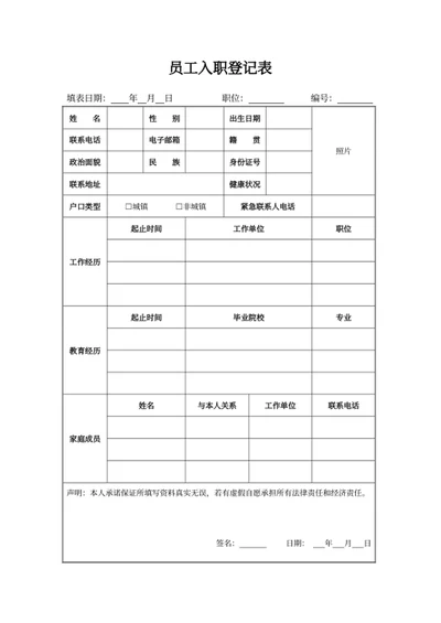员工入职登记表