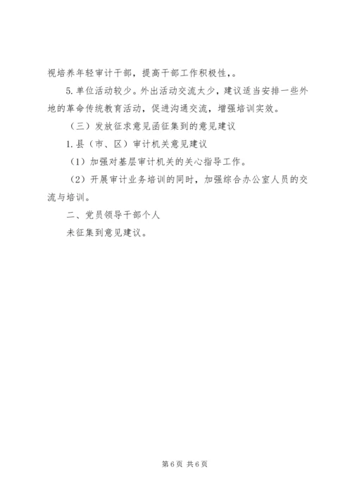 审计局党组XX年度党员领导干部民主生活会会前征求意见情况报告.docx