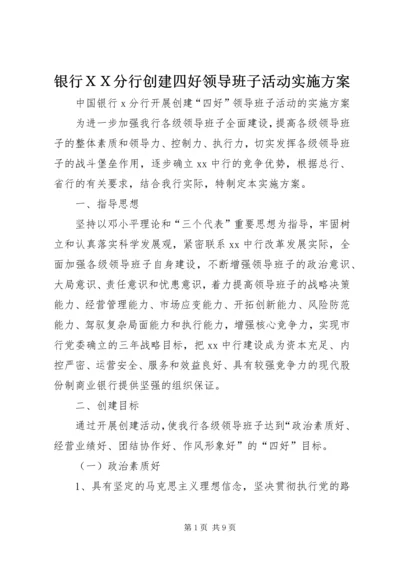银行ＸＸ分行创建四好领导班子活动实施方案.docx