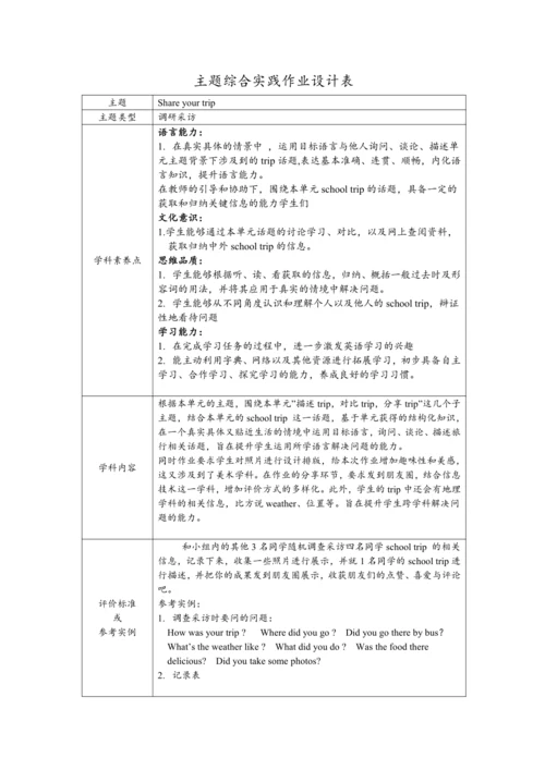人教版七下 Unit 11 How was your school trip单元整体教学分析+作业设