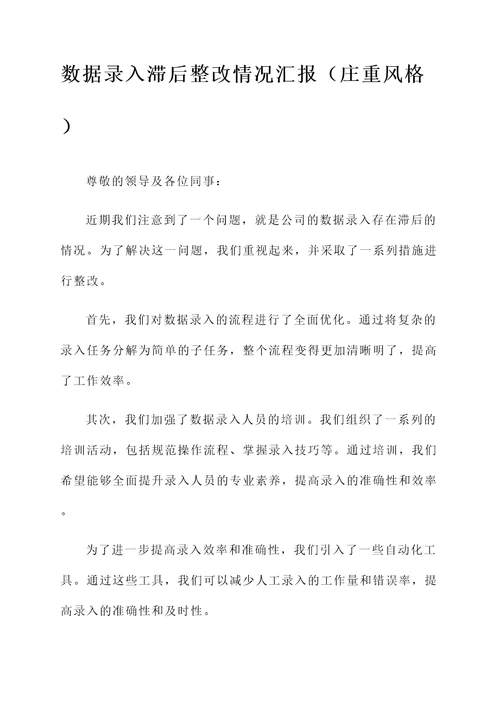 数据录入滞后整改情况汇报