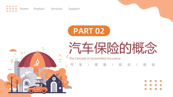 橙色插画简约商务汽车保险知识商务通用PPT