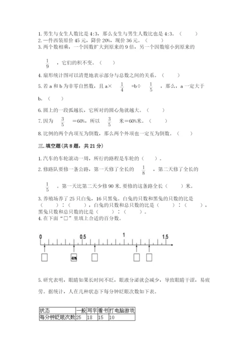 小学六年级上册数学期末测试卷及参考答案（精练）.docx