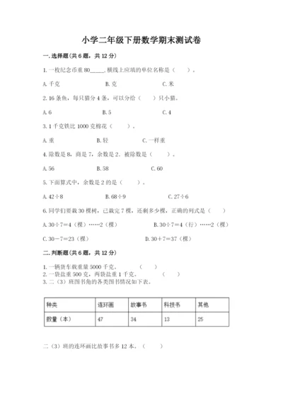 小学二年级下册数学期末测试卷带答案（综合题）.docx