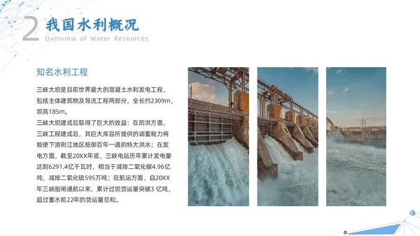 白色蓝色点线几何简约智慧水利动态PPT