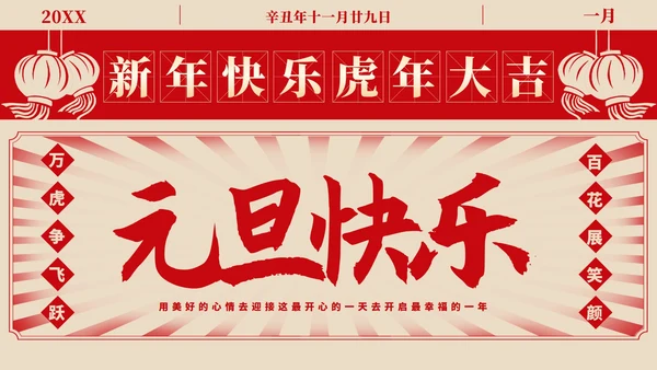 黄色复古风板报元旦快乐节日PPT模板