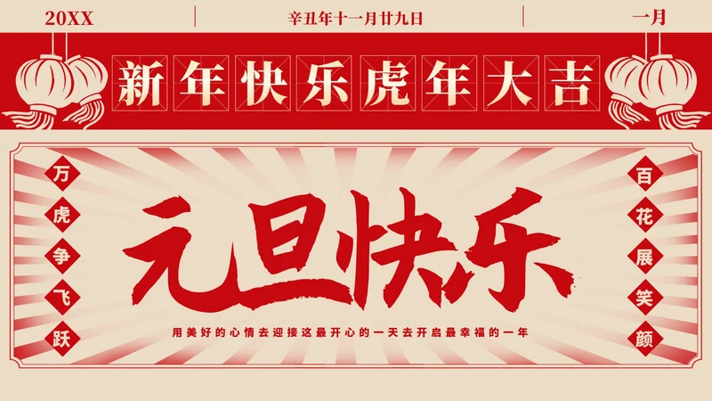 黄色复古风板报元旦快乐节日PPT模板