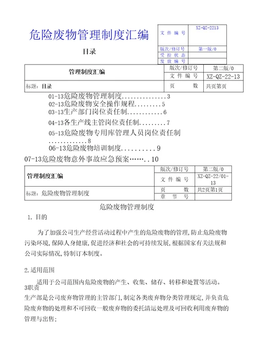 危险废物管理规定大全应急预案