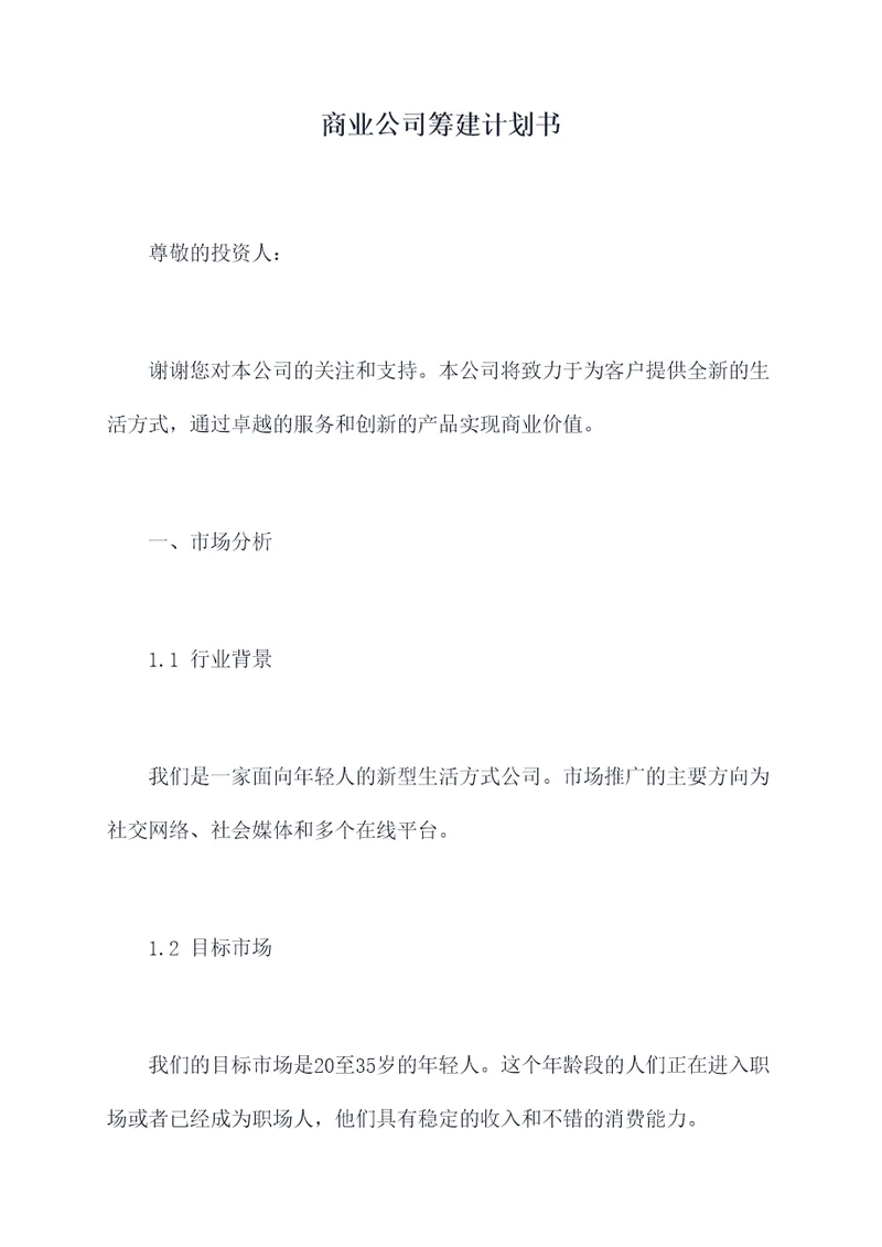 商业公司筹建计划书