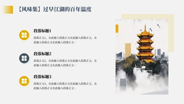 黄色几何复古风家乡武汉介绍PPT模板