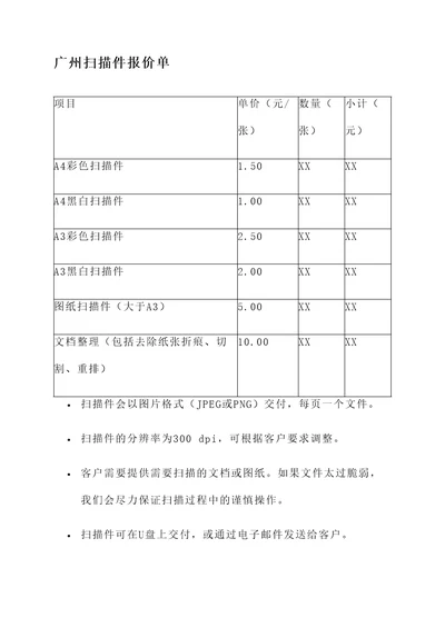 广州扫描件报价单